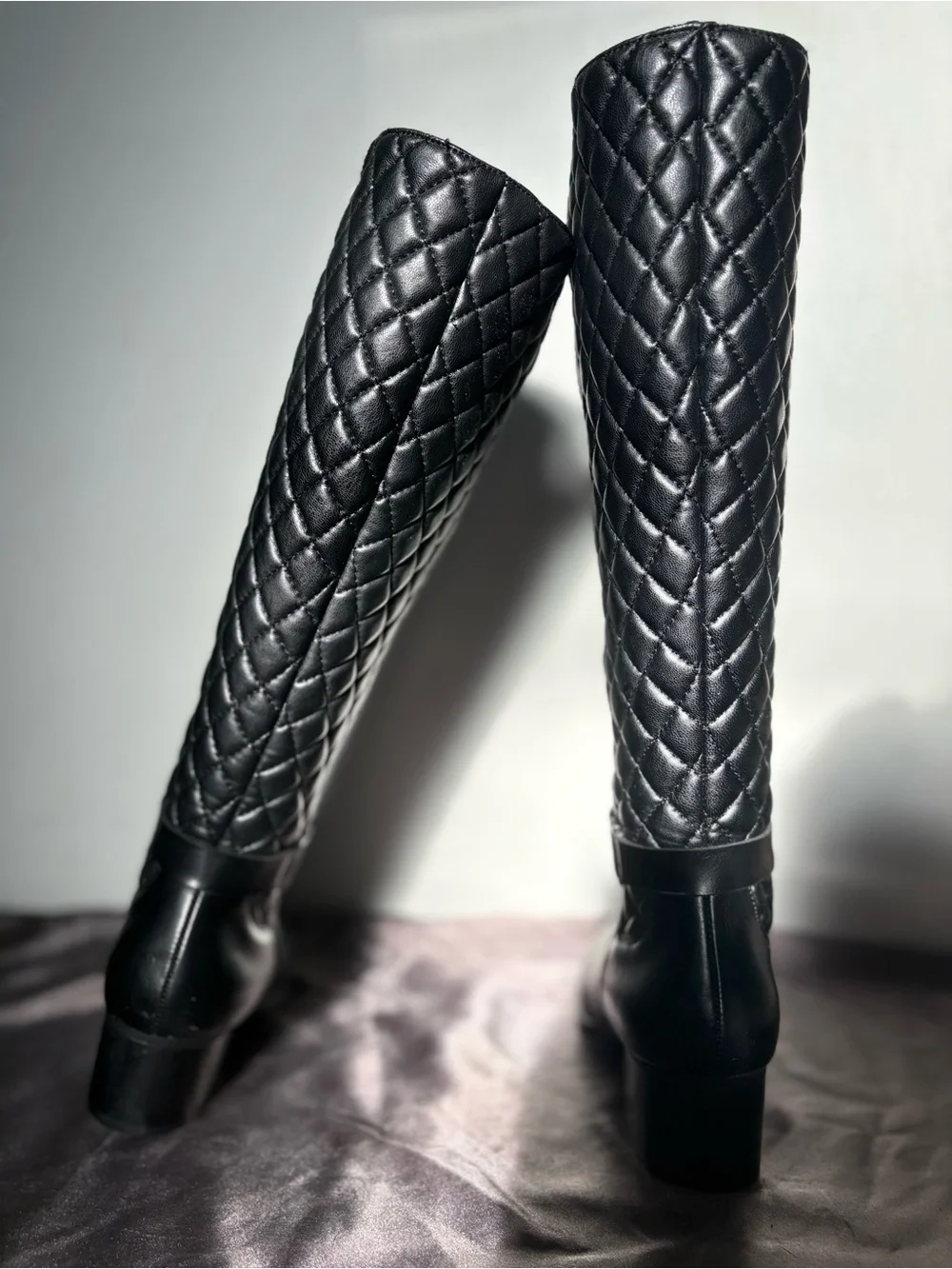 Adrienne Vittadini Black Quilted Shaft Over-the-Knee Boots